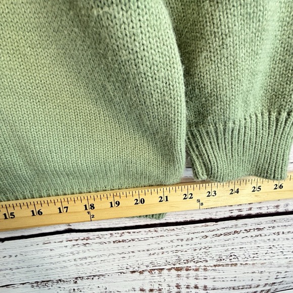 Vintage Sweater L Green Mockneck Long Twee Flowers Bows Fuzzy Embroidered Granny - Picture 8 of 8